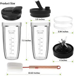 Ninja Blender Cups Replacement, 24oz Ninja Blender Cups with To-Go Lids, 7 Fins Extractor Blade, Compatible with Nutri Auto iQ Blenders BL2012 BN801 BL480-30 BL640-30 BL642-30 NN100-30 BL450