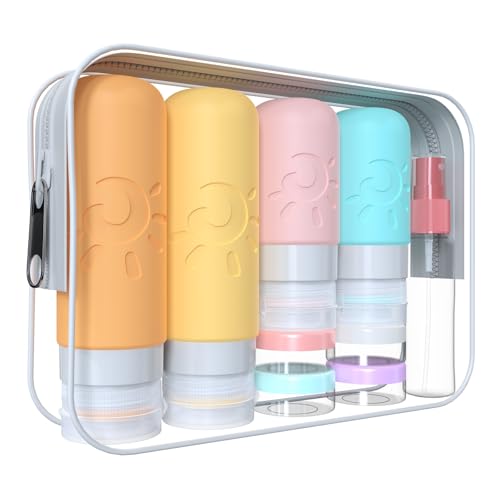 18 Pack travel Bottles for Toiletries, TSA Approved Silicone Travel Containers Leak Proof Refillable Travel Accessories for Shampoo Conditioner Lotion Body Wash(Multicolored E)