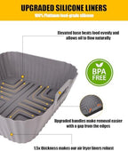 Air Fryer Silicone Liners Square for Ninja AF141 5Qt/Ninja AF181 6.5Qt/Ninja Crispi 4QT Container,Reusable Airfryer Replacement Baking Basket Insert | Non-stick | Easy Cleaning | Food Safe |Gray+Black