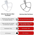 4.5-5QT Stainless Steel Flat Beater for KitchenAid Stand Mixer, Kitchen Aid Paddle Attachment Accessories/No coating/Dishwasher Safe Replacement for K45 KN15E1X KSM75 and Other Models