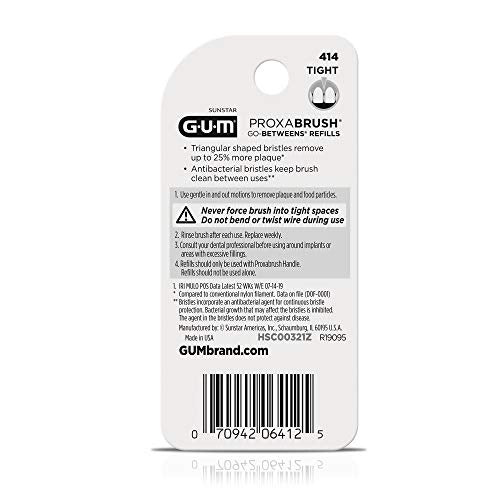 GUM - 10070942064122 Proxabrush Go-Betweens Interdental Brush Refills, Tight, 8 Count (Pack of 6)