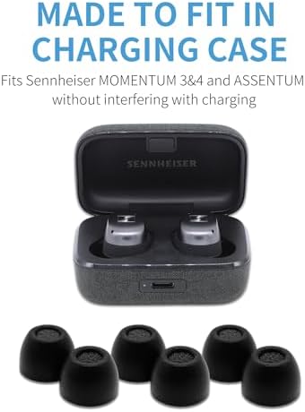 Comply TrueGrip | Premium Memory Foam Replacement Earbud Tips for Sennheiser Momentum 3, 4, ACCENTUM | Enhanced Comfort, Secure Fit, Superior Noise Isolation, Cleaning Tool | Black (S/M/L) (3 Pairs)