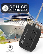 10FT Power Strip with USB Ports - Extension Cord with 3 Outlets and 3 USB Charging Ports, Flat Plug, Wall Mount, No Surge Protection for Cruise Ship Travel, Desk Accessories for Dorm Room Essentials