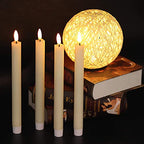 GenSwin Flameless Flickering Taper Candles with 2 Remote Controls and Timer, Real Wax 3D Wick Light Window Candles Battery Operated Pack of 8, Christmas Home Wedding Decor(Ivory, 0.78 X 9.64 Inch)