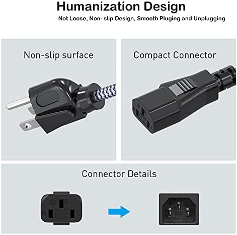 Power Cord, Goalfish 3 Prong AC Power Cable 6.6FT(2m) Nylon Braided Replacement 3 Pin Power Cord UL Certified for Computer, TV, Monitor, Printer, PC, Projector, Power Supply Cable