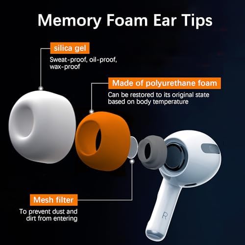 Upgraded Best Memory Foam Ear Tips for AirPods Pro 1st & 2nd Gen | New Version 5.0 | Comfortable Foam Ear Tips | Better Noise Cancellation | 3 Pairs Replacement Tips