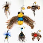 Interactive Cat Toys - 10 PCS Cat Retractable Wand Toy and Feather Toys Refills, Cat Enrichment Toys for Indoor Cats,Feather Cat Toys on a Stick,Cat Toy Small Feather Insects