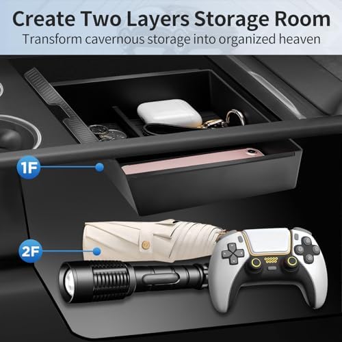 2025 Upgrade Center Console Organizer Tray for Tesla Model 3 Highland Accessories 2024 2025/For Tesla Model Y Juniper Accessories 2025 [Slide Smoothly/US Patent] Cup Holder Matte Black