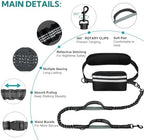 Hands Free Dog Leash with Pouch, Retractable Bungee with Double Padded Handles, Dog Waist Leash for Dog Walking, Dog Leashes with Bungee for Medium & Large Dog, Dog Walking Accessories