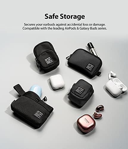 Ringke Mini Pouch Two Pocket, Small Bag for Universal Wireless Ear Buds, Durable Waterproof Keychain Accessories Compatible with AirPods Pro 2nd Generation and AirPods 4 Case - Black