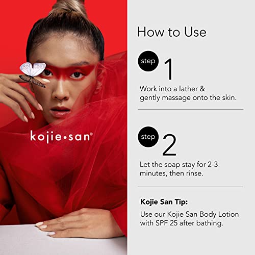 Kojie San Skin Brightening Soap - Original Kojic Acid Soap that Reduces Dark Spots, Hyperpigmentation, & Scars with Coconut & Tea Tree Oil- 135g x 4 Bars