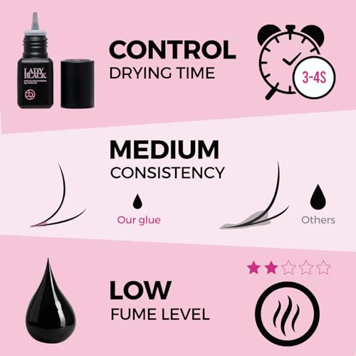 Lady Black Eyelash Extension Glue 5ml 3-4s Drying Time 5-6 Weeks Retention Sky Eyelash Glue Black Lash Glue for Eyelash Extensions Pegamento De Pestañas (PROFESSIONAL USE ONLY)