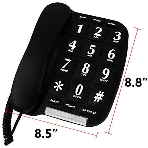 Black Big Button Phone for Wall or Desk with Speaker and Memory