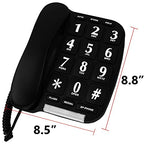 Black Big Button Phone for Wall or Desk with Speaker and Memory