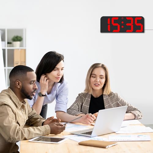 SZELAM Digital Wall Clock, 9.6” LED Large Digital Alarm Clock with Remote Control, 3 Inch Font, Desk Modern Electric Wall Clock for Living Room Bedroom Garage Decor Teens Elderly - Red
