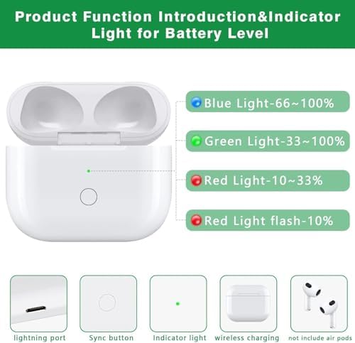 Upqiany Wireless Charging Case Replacement Compatible with AirPods 3, Qi-Certified for AirPods 3rd Gen Charger Case, Bluetooth Pairing Sync Button, 600 Mah Built-in Battery, White