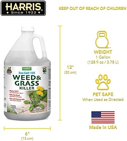 Harris 10X Sea Salt & Vinegar Weed and Grass Killer, Pet Safe, Kills to The Root with Spray Trigger, 128oz
