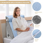 BEYOUDO 3pcs Bed Wedge Pillow Set, Adjustable Bed Wedge Pillow for Sleeping, 7 & 12 Inch Wedge Pillow Headboard for Acid Reflux and Back Pain Relief, Post Surgery, Snoring, Back Support, Light Blue