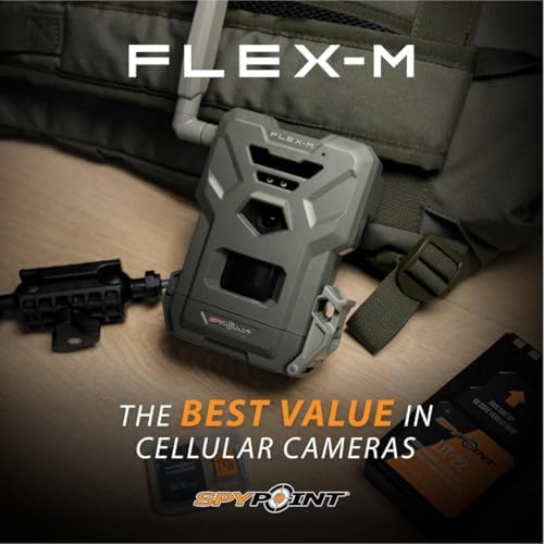 SPYPOINT Flex-M Cellular Trail Camera - Best Hunting Accessories, No WiFi Needed, Night Vision, Motion Activated, Dual-Sim LTE, IP65 Water-Resistant Game Camera, 28MP Photos, 720p Videos + Sound (1)