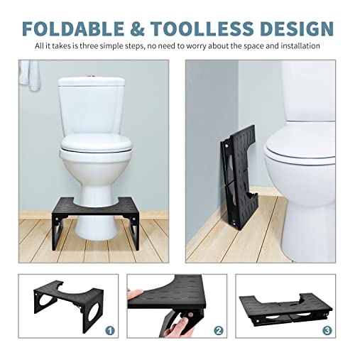 BQYPOWER Toilet Stool, Bamboo 8 Inch Toilet Potty Stool, Foldable Bathroom Poop Stool with Non-Slip Mat for Adults Children…