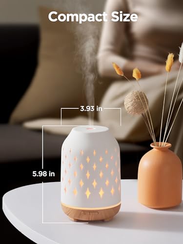 InnoGear Aromatherapy Diffuser, 150ml Ceramic Diffuser Ultrasonic Humidifier Cool Mist Essential Oil Diffusers for Home Air Diffuser with 2 Mist Modes Waterless Auto Off, White