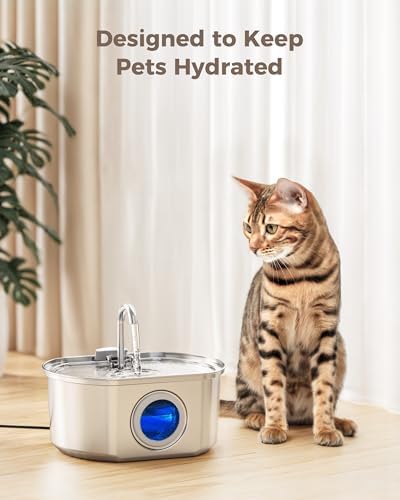 Official 8 Pack Cat Water Fountain Replacement Filters & Pre-Filter Sponges for 108oz/3.2 Stainless Steel Pet Water Fountain
