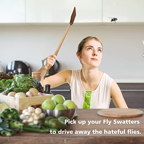 SAMEBUTECO Heavy-Duty Leather Fly Swatter Set: 1 Grey & 1 Black Included, 19.7" Effective Insects Catcher with Bench Wood Handle Fly Swatter Comfort Hold