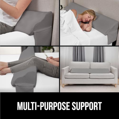 GORILLA GRIP Patent Pending Queen Bed Wedge Pillow Headboard Gap Filler, Comfortable and Supportive High Density Foam Angled Pillows, Stay in Place Gripping Dots, Wedges Between Mattress, Soft Gray