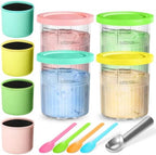 Containers Replacement for Ninja Creami Pints and Lids, 24oz Ice Cream Cups Compatible with Ninja Creami NC500 NC501 Series Maker, for Ninja Ice Cream with Insulated Sleeves(4 Pack)