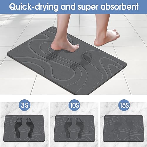 Veeloim Stone Bath Mat Diatomaceous Earth Bath Mat Super Absorbent Stone Bath Mats for Bathroom/Kitchen Counter Quick Drying Diatomite Bath Stone Mat Natural Non-Slip Easy to Clean(23.6×15.4")