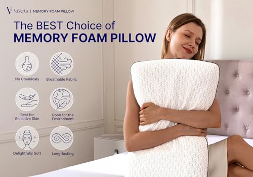 Vaverto King Size Gel Memory Foam Pillow: Ventilated, Orthopedic, Contoured Support, Cooling Design with Viscose Made from Bamboo Cover - Ideal for Side and Back Sleepers, Dorm Room Essential