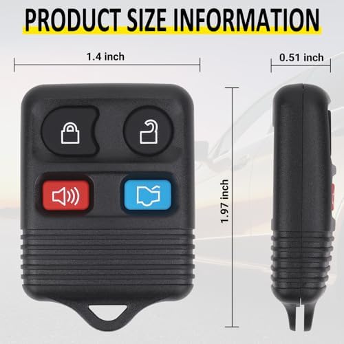Keyless Entry Remote Key Fob Compatible with Ford Escape Explorer Expedition Focus Fusion Mustang Taurus, Lincoln, Mercury, Mazda, Replacement for CWTWB1U345, 4 Button (Pack of 2)