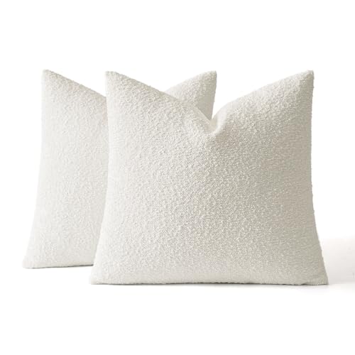 MIULEE Set of 2 White Throw Pillow Covers 20x20 Inch Decorative Couch Pillow Covers Textured Boucle Accent Solid Christmas Pillow Cases Soft for Cushion Chair Sofa Bedroom Livingroom Home Decor