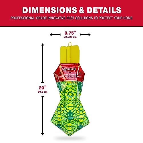 Catchmaster Japanese Beetle Traps Outdoor 3PK, Flying Insect Trap Bag with Dual Pheromone Food Lure, Hanging Bug Catcher for Backyard & Garden, Pest Control for Plants, Trees, Vegetables & Flowers