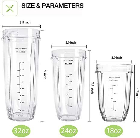 24OZ Replacement Blender Cup with To-GO Lids for Ninja, 2-Pack Replacement Parts Compatible with Ninja BL450 BL456 BL480 BL482 BN401 BN751 BN801 SS151 SS401
