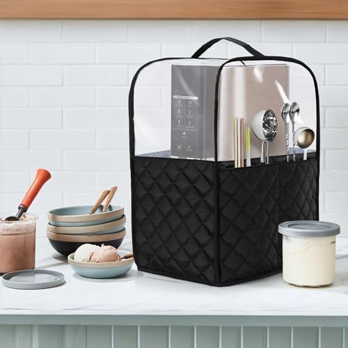 LUXJA Transparent Top Dust Cover Compatible with Ninja CREAMi NC501, NC301, NC299AMZ, Ice Cream Maker Dust Cover Fits Ninja Ice Cream Maker Machine with Accessories Pockets, Black