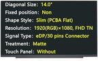 New Screen 14" eDP/30 pins Connector 1920×1080 FHD Replacement for NT140FHM-N43 N140HGA-EA1 NT140FHM-N47/N44/N45 B140HTN02.0/02.3/02.4 LED Display (N140HGA-EA1)