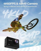 4K 60FPS Action Camara - Waterproof Camera with 64G SD Card 48MP HD WIFI Camera with EIS 40M Underwater Camera Wide Angle Sports Camera with 2*1350 mAh Batteries Helmet Mount Accessories Kits