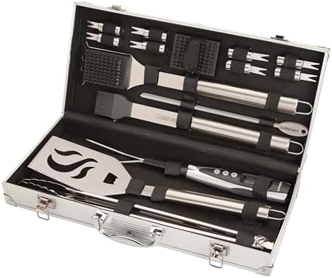 Cuisinart Deluxe Grill Tool Set, 20-Piece BBQ Kit with Aluminum Case and Digital Temperature Fork, Spatula, Tongs, Grill Accessories and Utensils, Grilling Set for Cookout