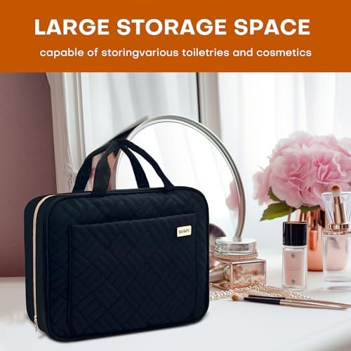8L Travel Toiletry Bag for women - 2.1 GAL Water-resistant Makeup Cosmetic Bag Organizer With Hanging Hook for Travel Accessories Shampoo Full-size Container, Black