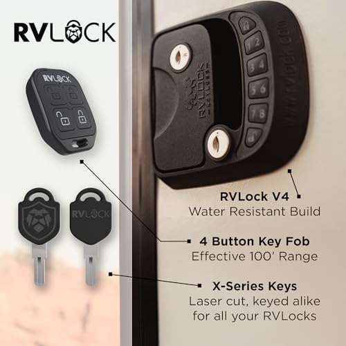 RVLOCK Compact RV Lock Keyless Entry with Remote, Secure Camper Latch Replacement, Durable RV Door Lock Replacement for Trailers with Patented Security Technology