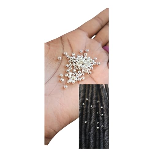 Metal Loc sprinkle Hair Beads, DreaLock Hair Accessories, Loc Jewelry (Sterling Silver Plated Brass, 6/0 4mm)