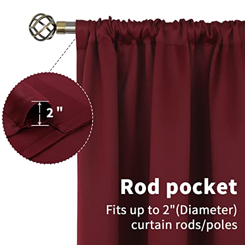 BGment Short Burgundy Blackout Curtains 45 Inches Length - Rod Pocket Thermal Insulated Room Darkening Curtain for Bedroom Kitchen Christmas Decorative, 42 x 45 Inch, 2 Panels