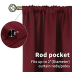 BGment Short Burgundy Blackout Curtains 45 Inches Length - Rod Pocket Thermal Insulated Room Darkening Curtain for Bedroom Kitchen Christmas Decorative, 42 x 45 Inch, 2 Panels