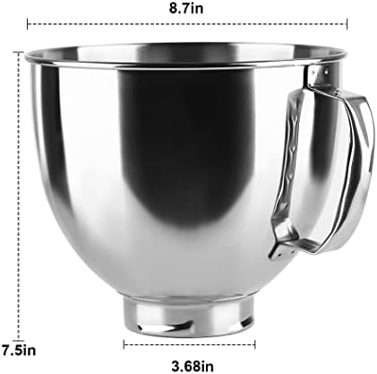 Replacement Parts 5 Quart Stainless Steel Mixer Bowl, Compatible with KitchenAid 4.5 & 5 QT Tilt-head Mixers