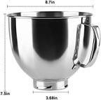 Replacement Parts 5 Quart Stainless Steel Mixer Bowl, Compatible with KitchenAid 4.5 & 5 QT Tilt-head Mixers