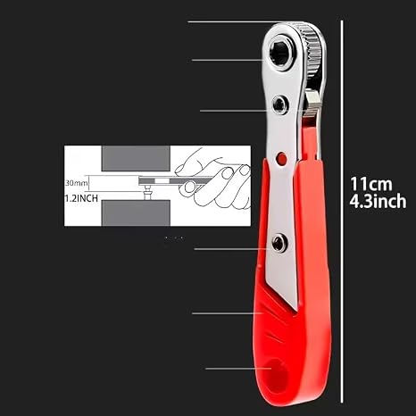 Right Angle Ratchet Screwdriver, 1pc Steel Manual Tool for Narrow Spaces - Forward/Reverse Switch, Non-Motorized, Red Handle for Electronics, Cars, Furniture Repair.