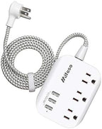 Flat Plug Power Strip with USB Ports - 10FT Extension Cord with 3 Outlets and 3 USB Charging Ports, Wall Mount, No Surge Protection for Cruise Ship Travel, Desk Accessories for Dorm Room Essentials