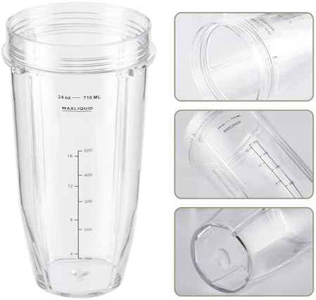 5-piece Blender Replacement Parts 24oz Ninja Blender Cups with To-Go Lids, 7 Fins Extractor Blade Compatible with Nutri Ninja Auto iQ Blenders BL2012 BN801 BL480 BL682 BL642
