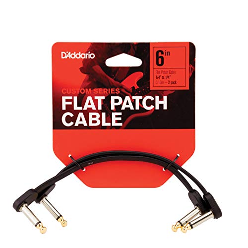 D’Addario Accessories Classic Series Flat Guitar Patch Cables - Guitar Pedal Cable with ¼ Inch Ends - Durable & Reliable - Instrument Cable for Pedalboards - 6in Right Angle - 2-Pack